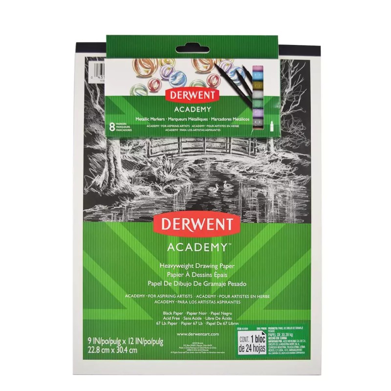 SET DERWENT MARCADORES METALICOS + BLOCK C/24 HJS PAPEL NEGRO (D)
