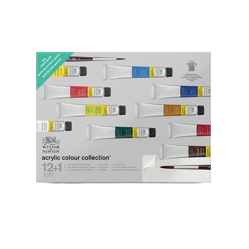 SET WINSOR PINTURAS ACRILICO GALERIA C/10 + LIENZO + PINCELES